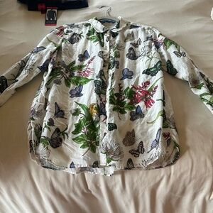 J.McLaughlin Linen Floral and Butterfly Print Button-Up Shirt
